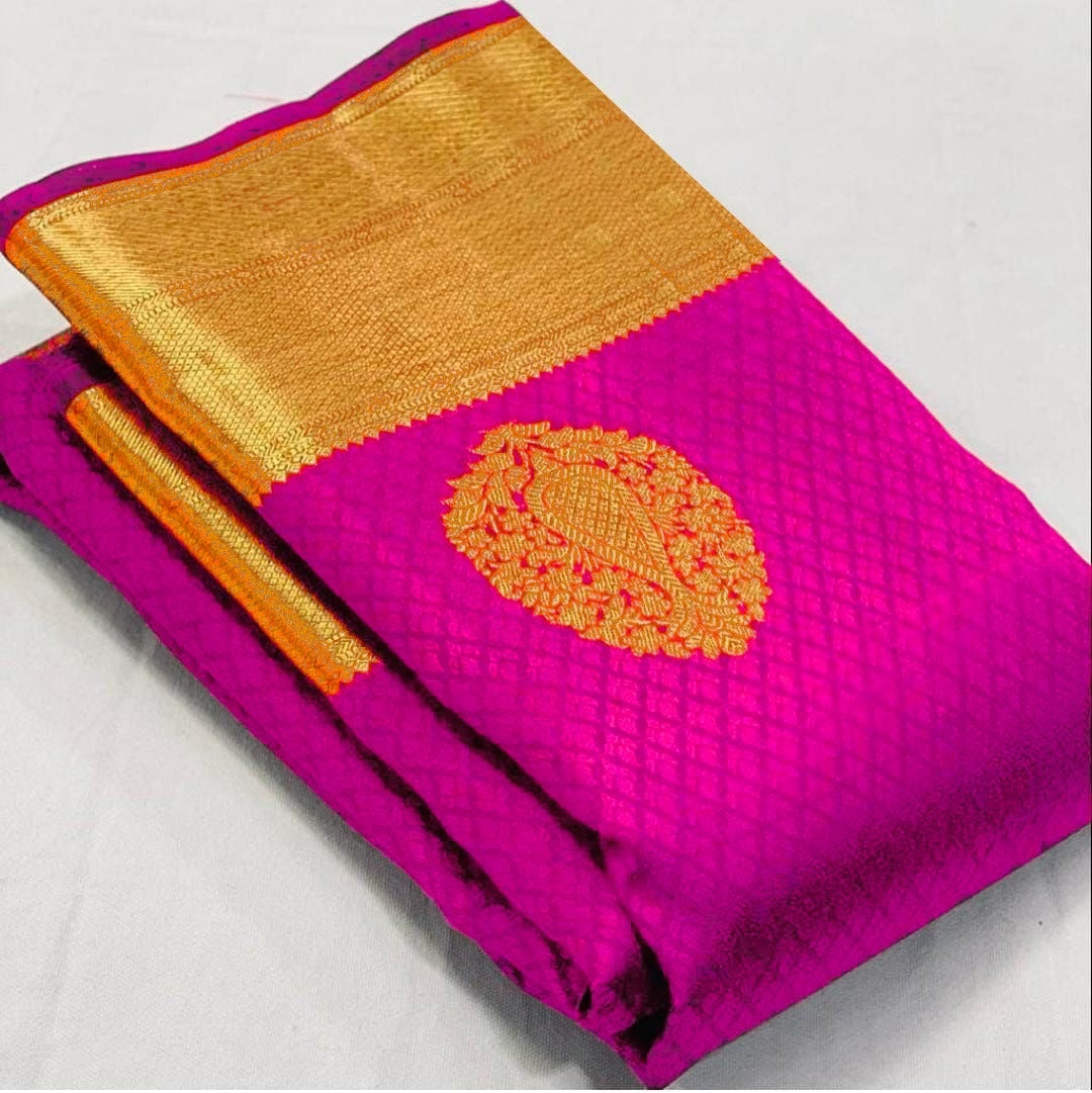 Stunning Dark Pink Soft Banarasi Silk Saree With Lissome Blouse Piece