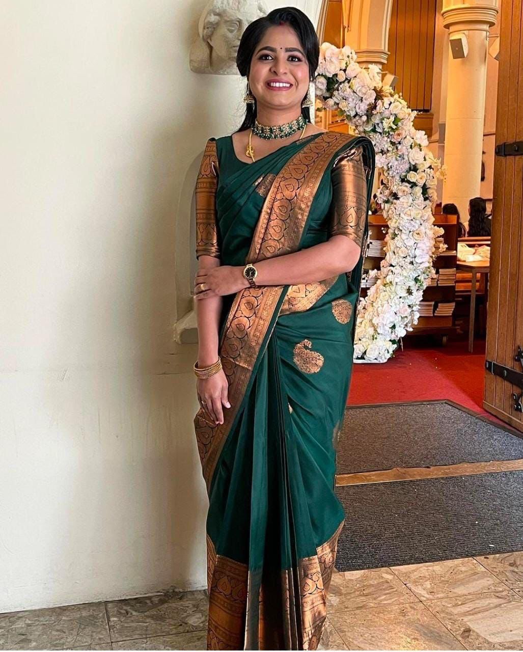 Seraglio Green Soft Silk Saree With Gorgeous Blouse Piece