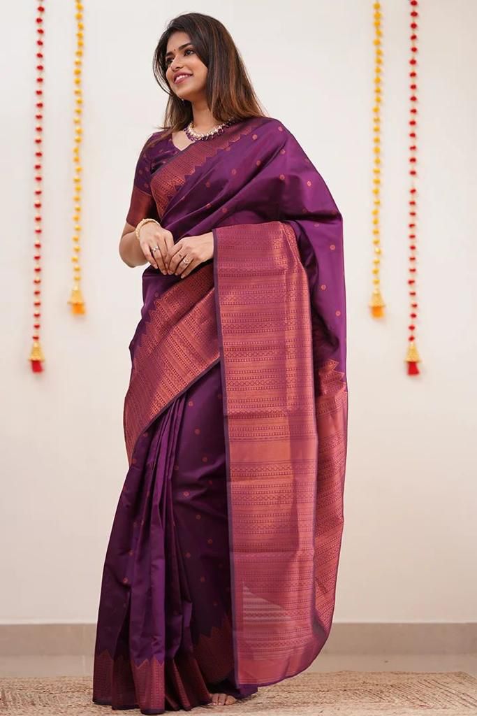 Imaginative Purple Soft Silk Saree With Comely Blouse Piece