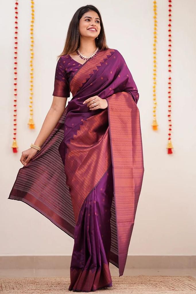 Imaginative Purple Soft Silk Saree With Comely Blouse Piece