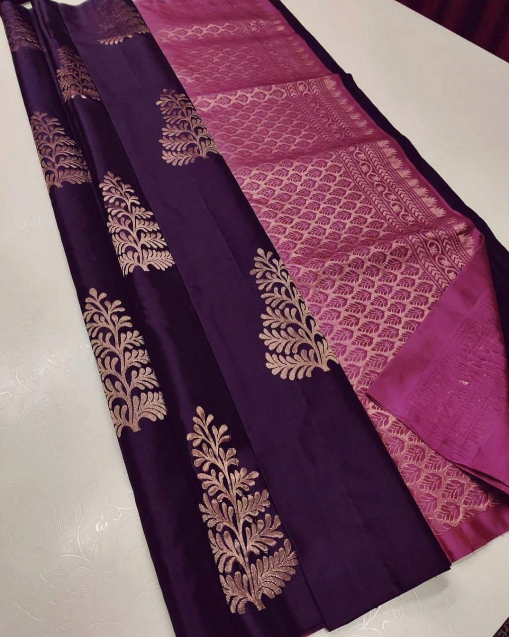 Prominent Wine Soft Silk Saree With Blooming Blouse Piece