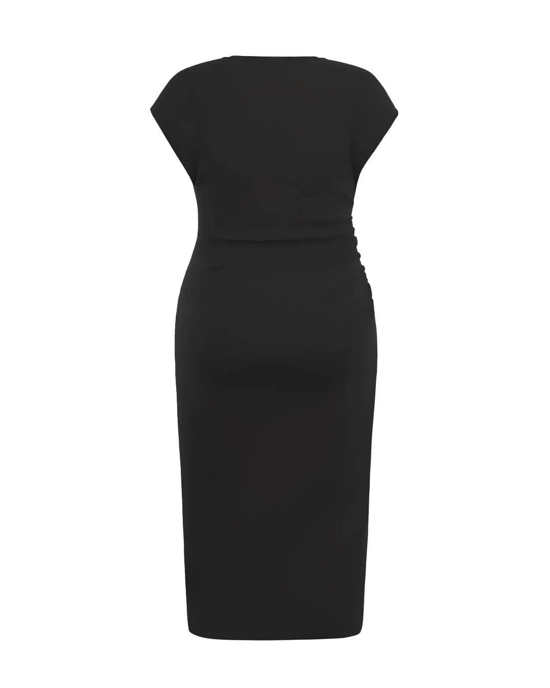 Knitted Short Sleeve Bodycon Dress With Pleated Waist In Black Curve & Plus