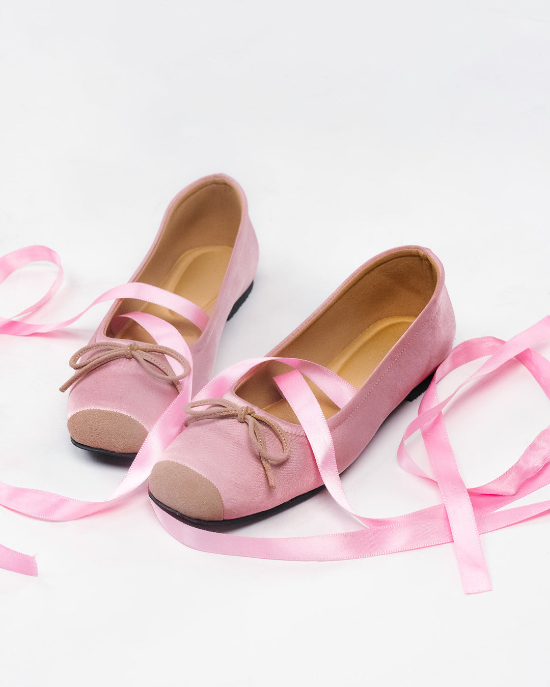 Lace-Up Wrap Ballet Flats In Pink