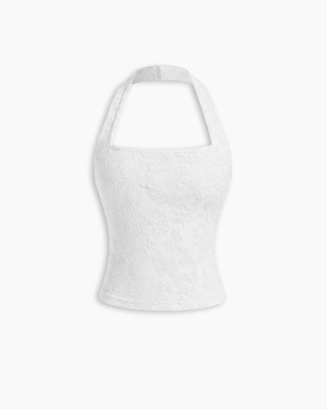 Lace Halter Sheer Fitted Top in White