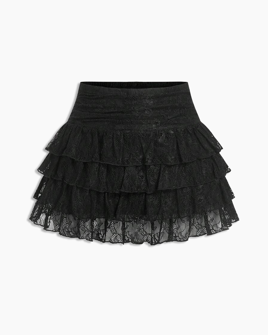 Lace Ruffle Hem Mini Skirt in Black