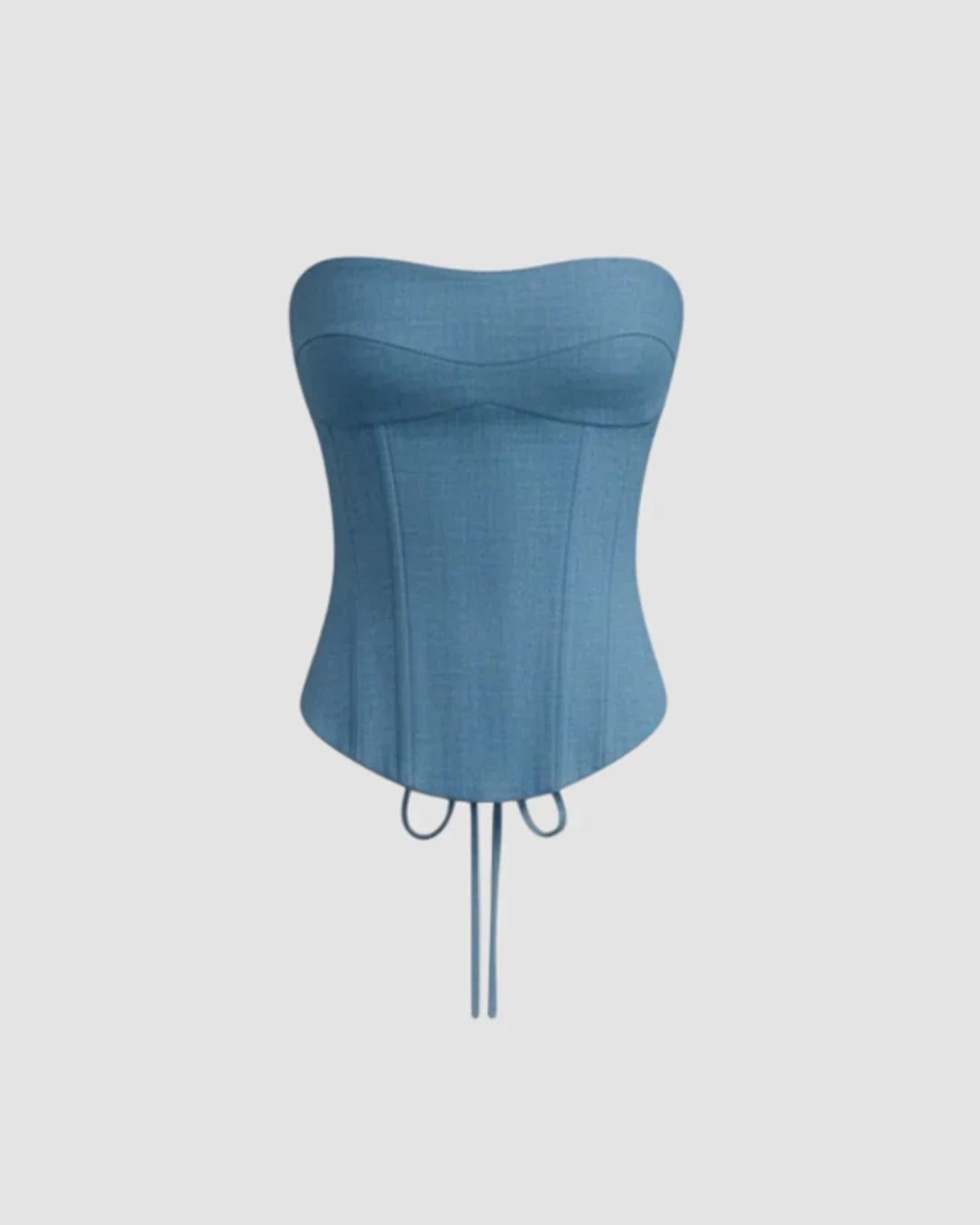 Lace Up Corset Bandeau Top & Mid Rise Barrel-leg Trousers Set in Dark Blue