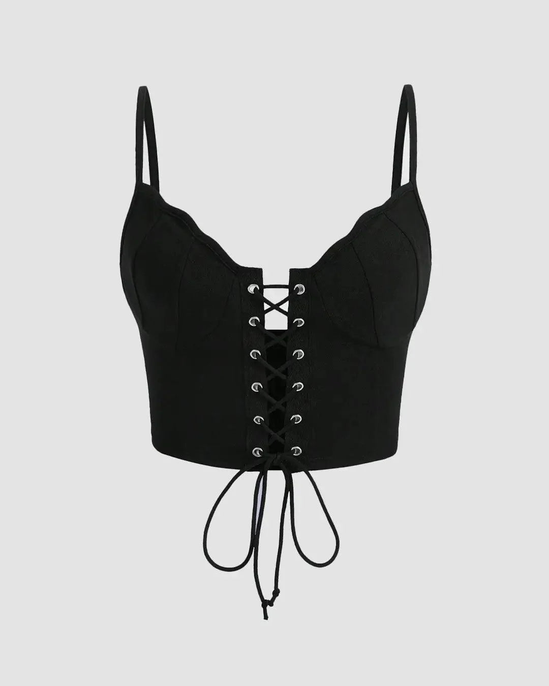 Lace Up Front Cami Top In Black