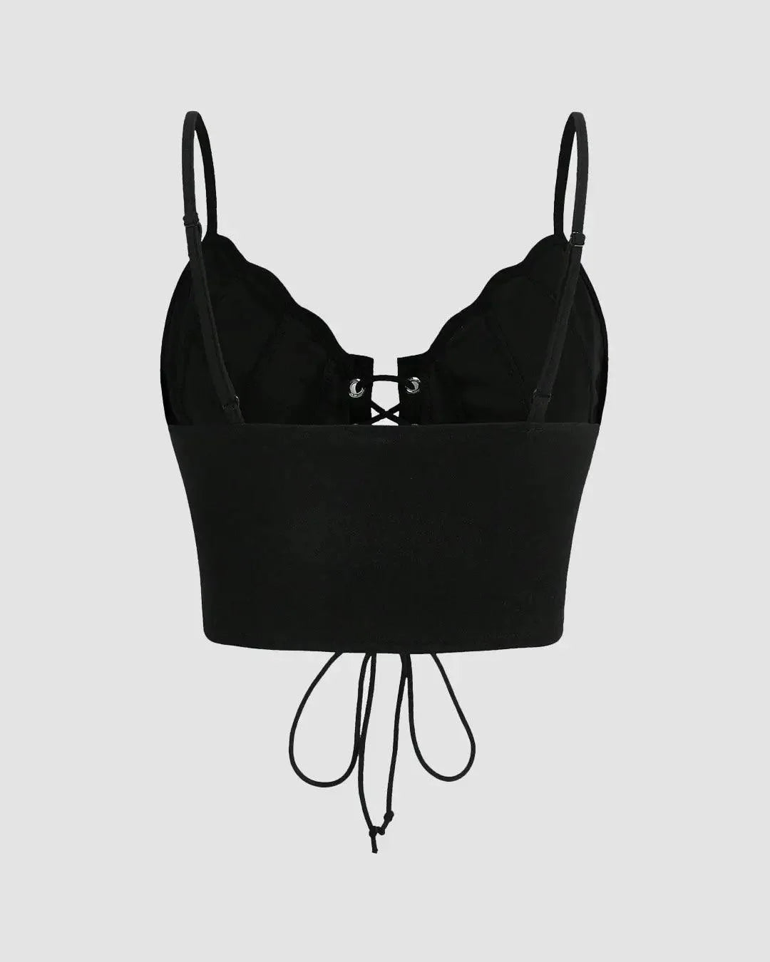 Lace Up Front Cami Top In Black