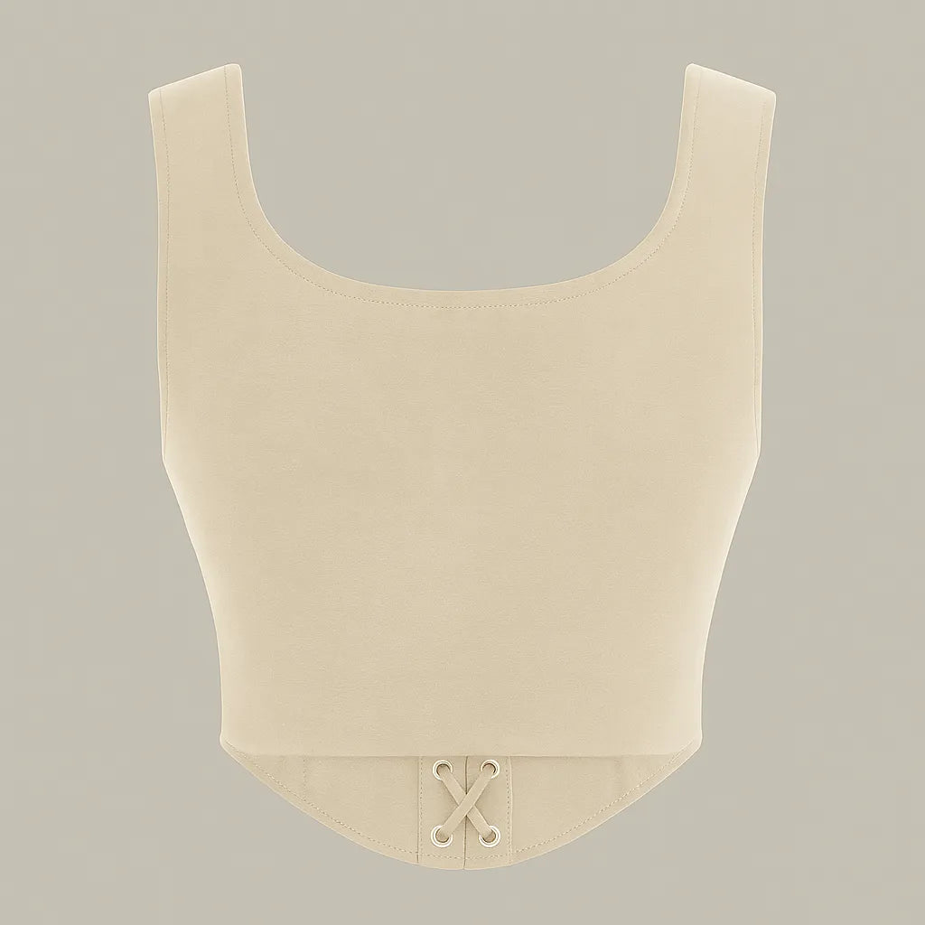 Lace Up Front Corset Top In Beige