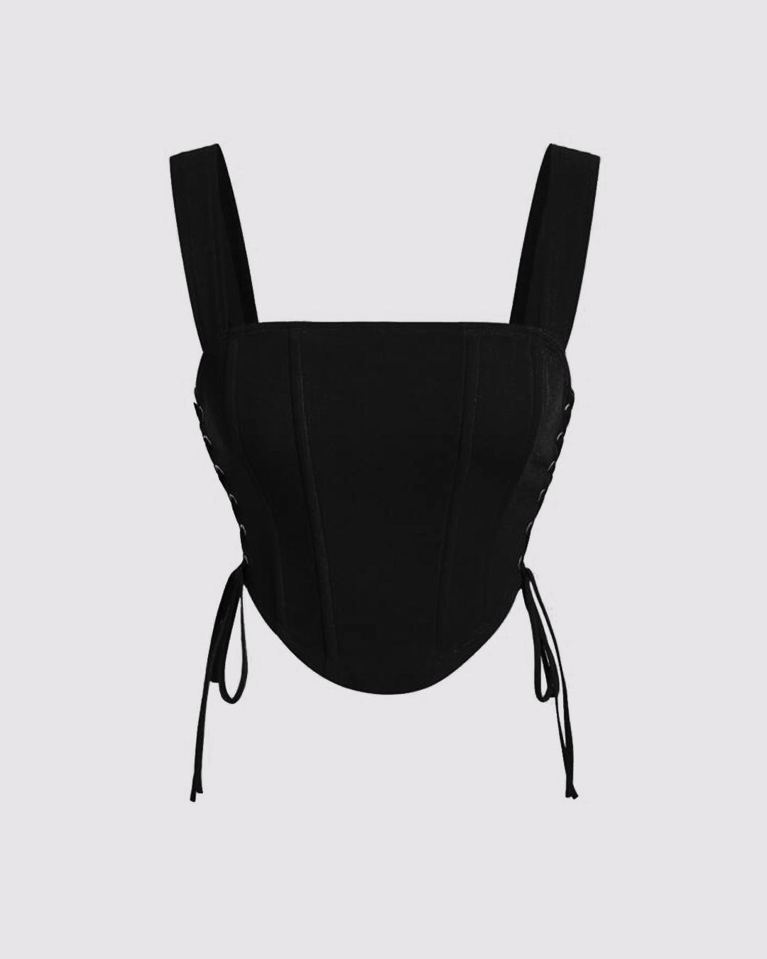 Lace Up Side Black Slim Fit Cami Top
