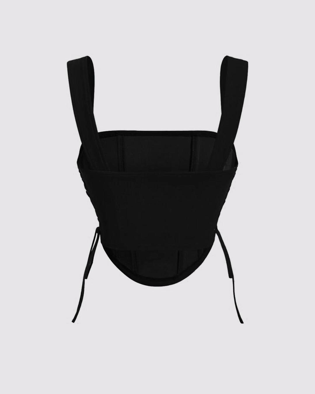 Lace Up Side Black Slim Fit Cami Top
