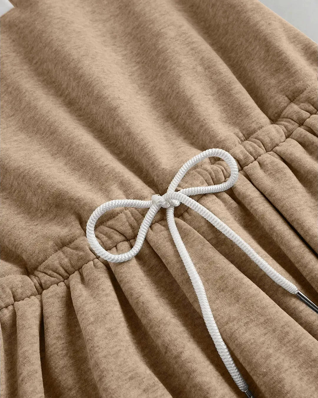 Lapel Contrast Brown Sports Bud-Shaped Bubble Long-Sleeved Dress