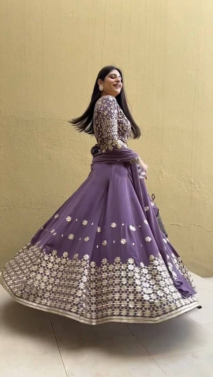 Latest Dusty Purple Georgette Sequence Embroidered Wedding Lehenga Choli