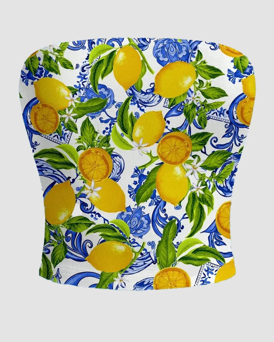 Lemon Print Strapless Tube Top