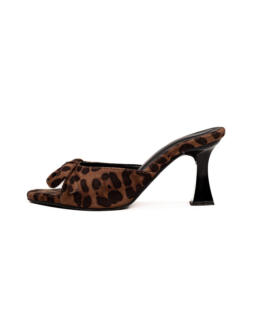 Leopard Print Bow Detail Mule Heels