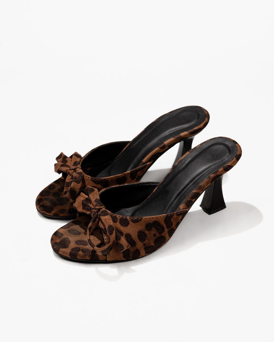 Leopard Print Bow Detail Mule Heels