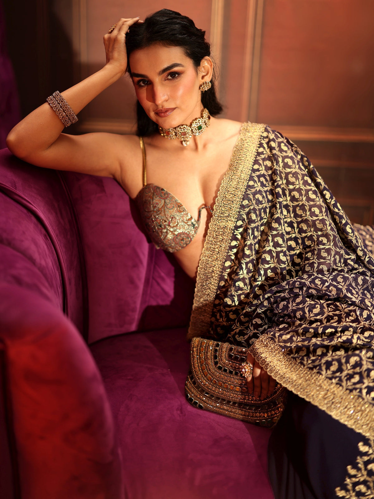 Anouk Art Aubergine Purple Embroidered Georgette Saree