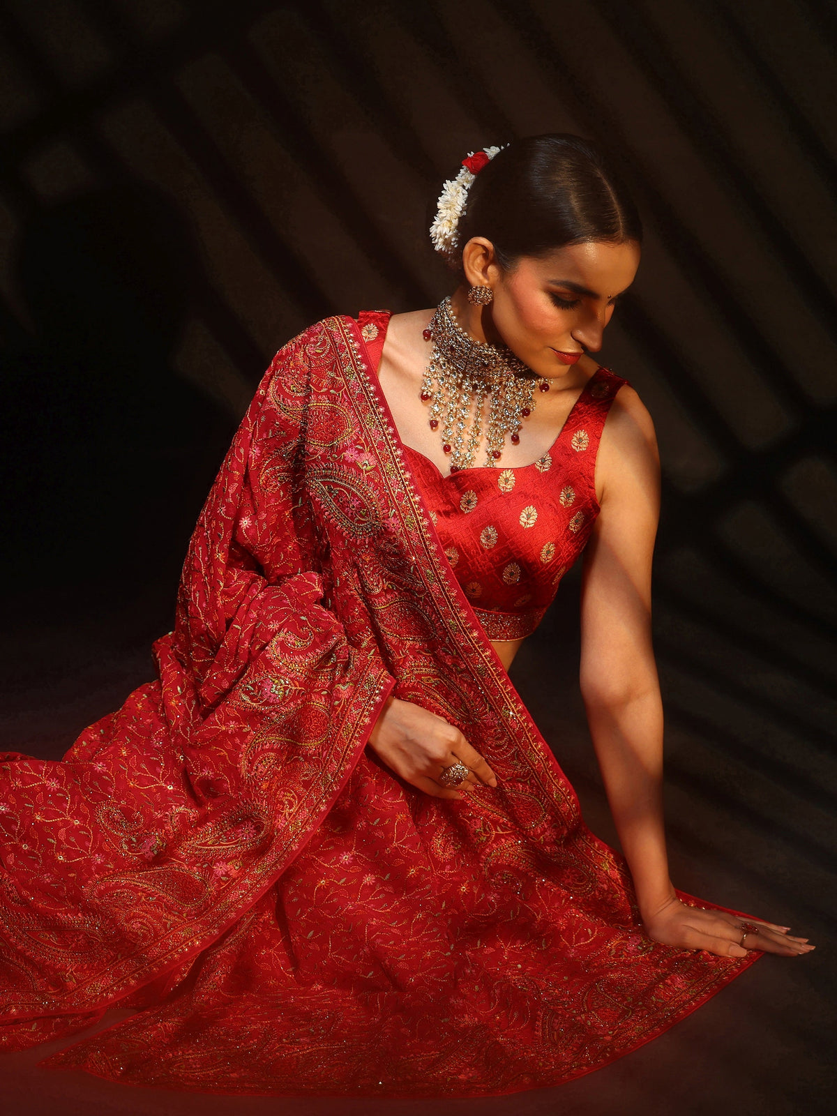Anouk Art Crimson Red Paisley Embroidered Georgette Saree