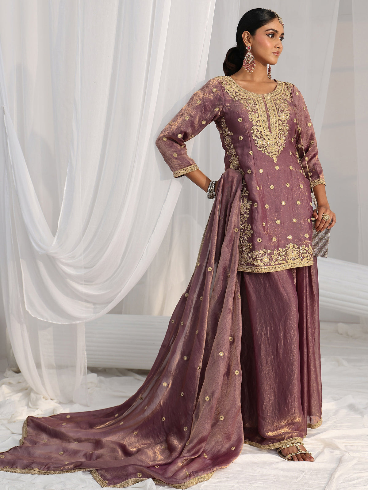 Anouk Art Dusty Mauve Mirror Work Embroidered Palazzo Suit Set