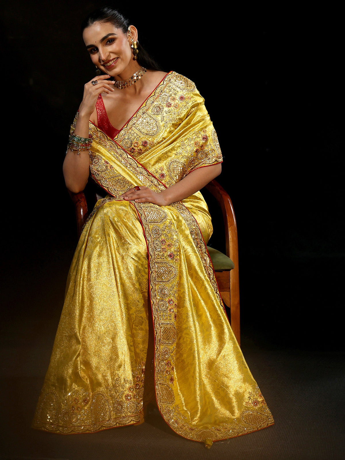 Anouk Art Green Woven Design Silk Blend Saree with Embellished Border