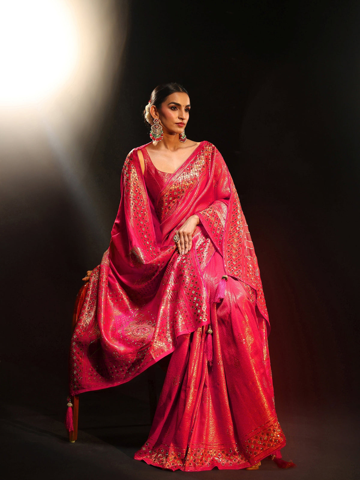 Anouk Art Pink Embellished Banarasi Silk Blend Saree with Dupatta