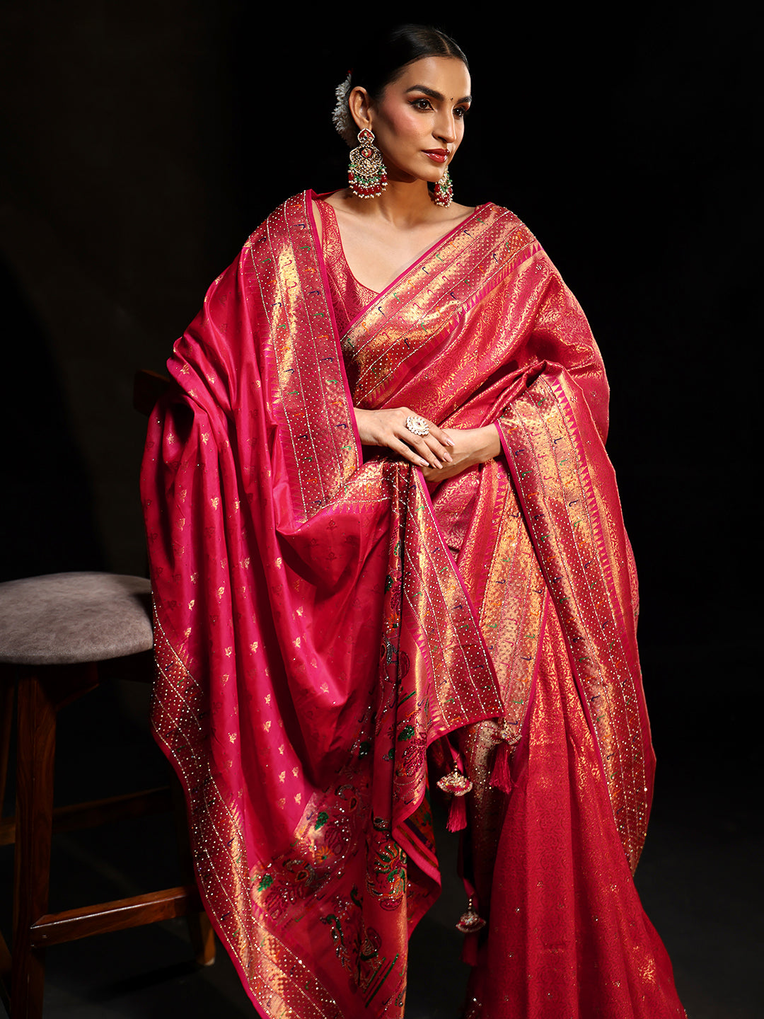 Anouk Art Pink Embellished Banarasi Silk Blend Saree with Dupatta