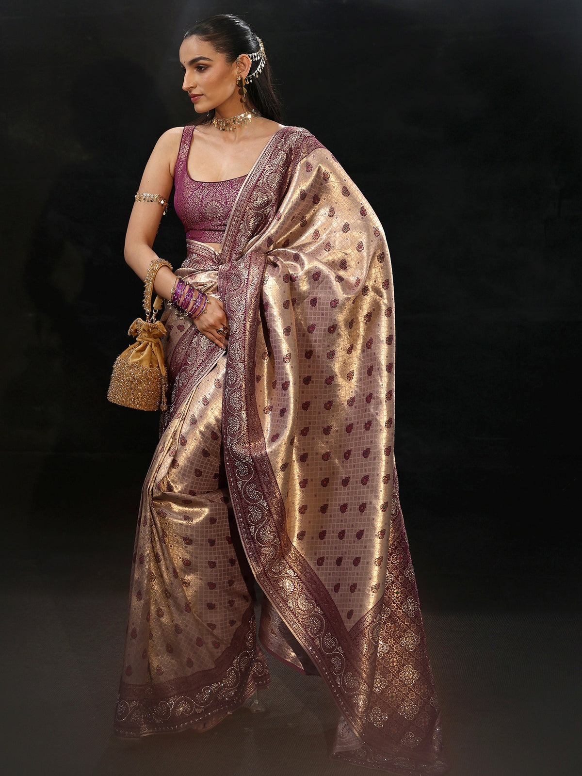 Anouk Art Purple Banarasi Silk Blend Saree