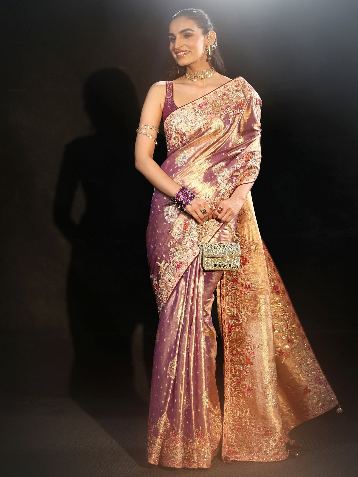 Anouk Art Purple Woven Design Silk Blend Saree with Embroidered Border