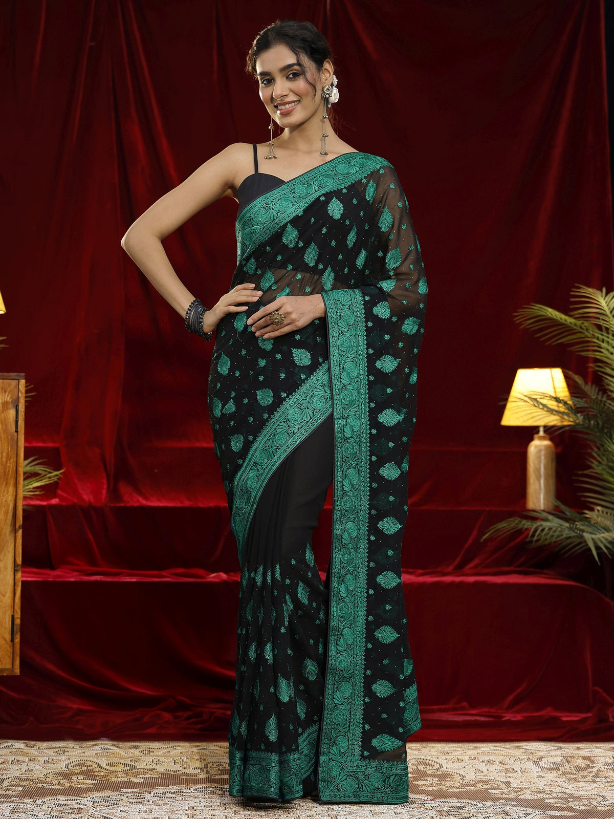 Anouk Black Embroidered Georgette Saree