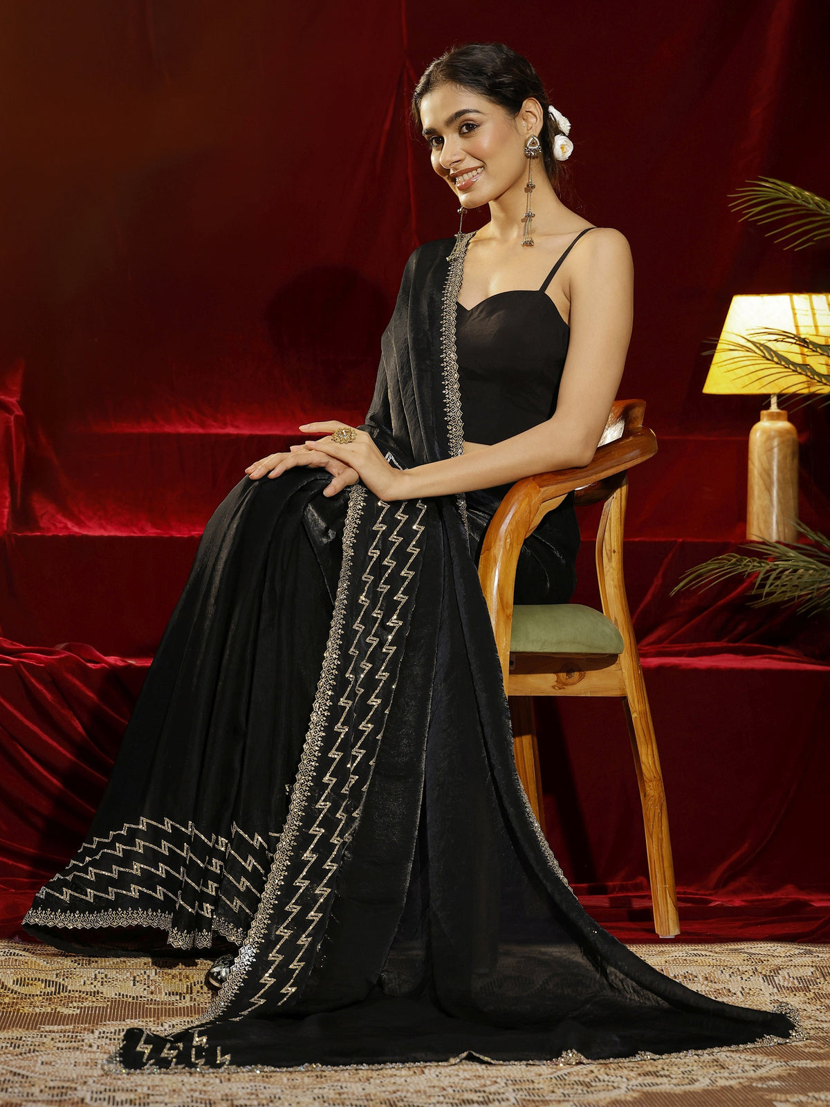 Anouk Black Solid Tissue Saree