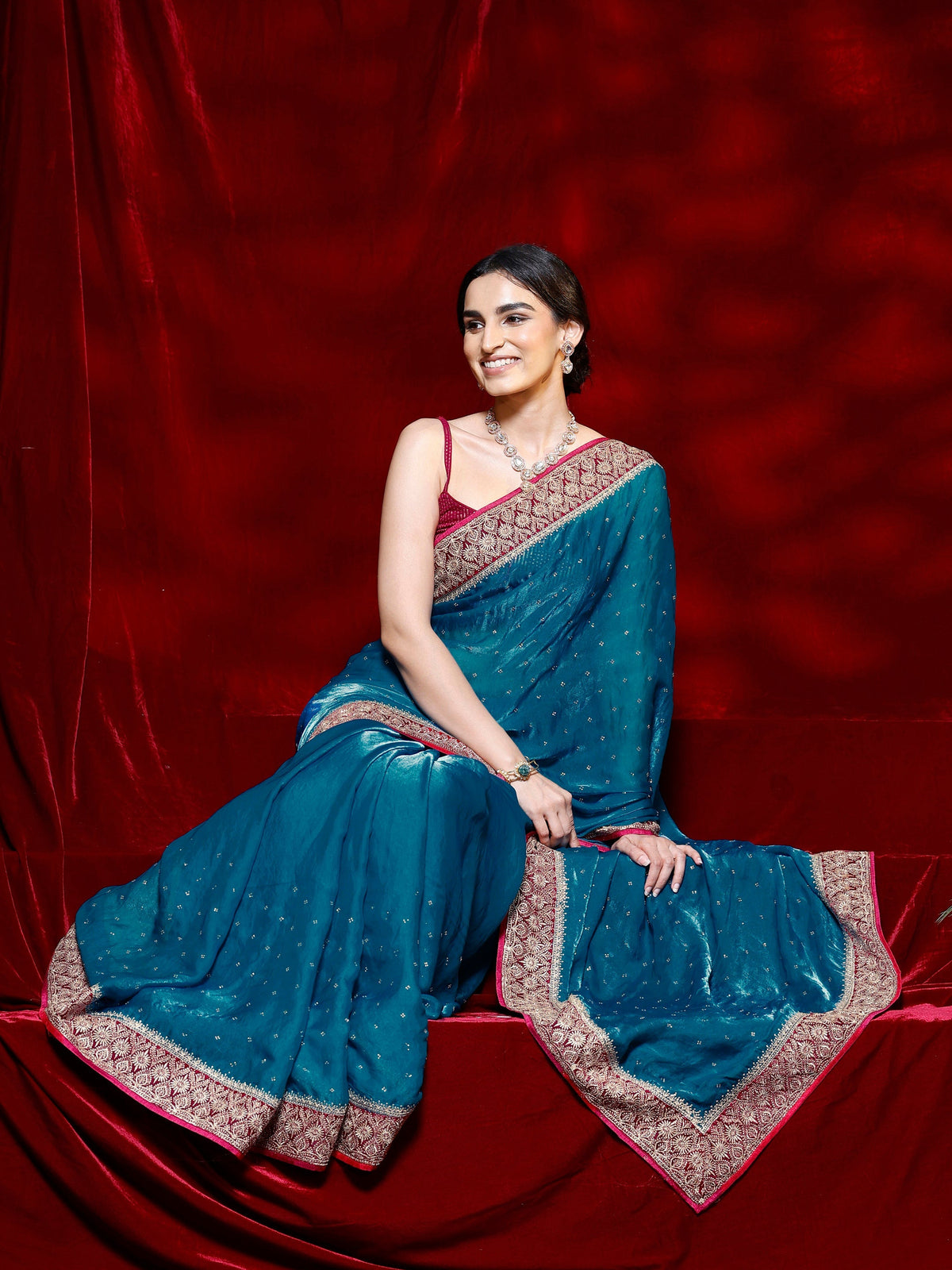 Anouk Blue Embellished Tissue Saree