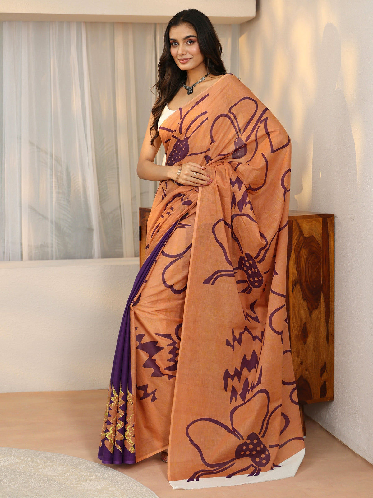 Anouk Brown Abstract Printed Cotton Saree