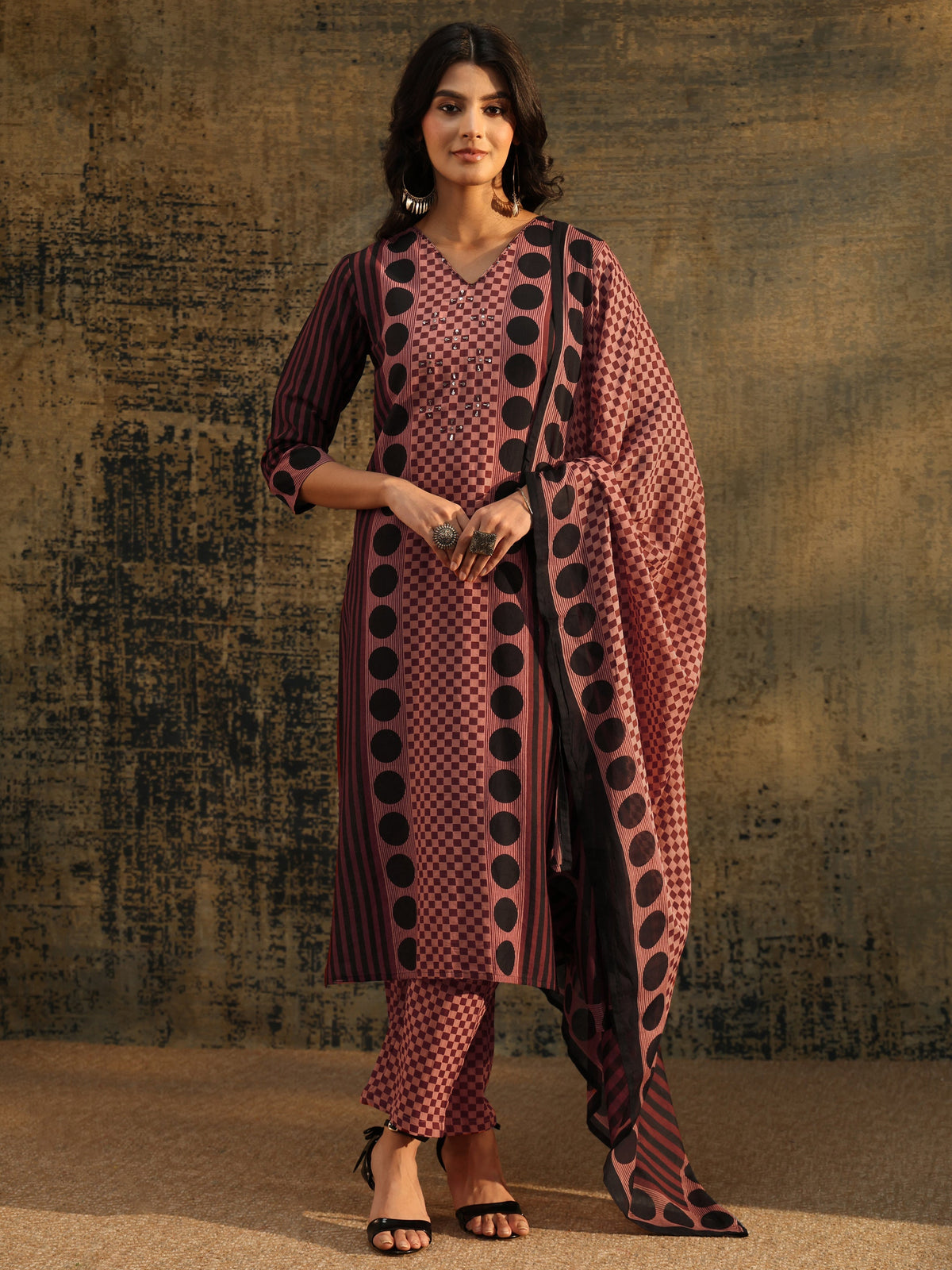 Anouk Brown Ajrakh Printed Cotton Straight Suit Set