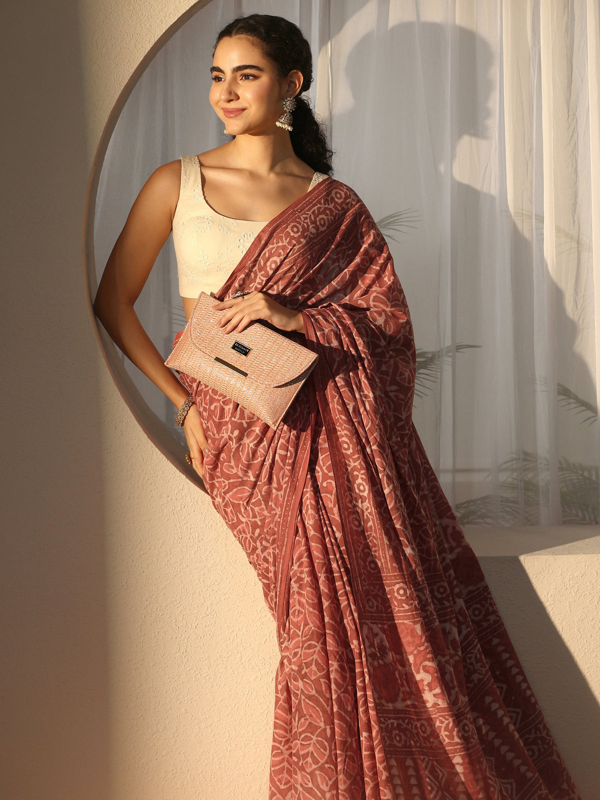 Anouk Dusty Pink Batik Printed Cotton Saree