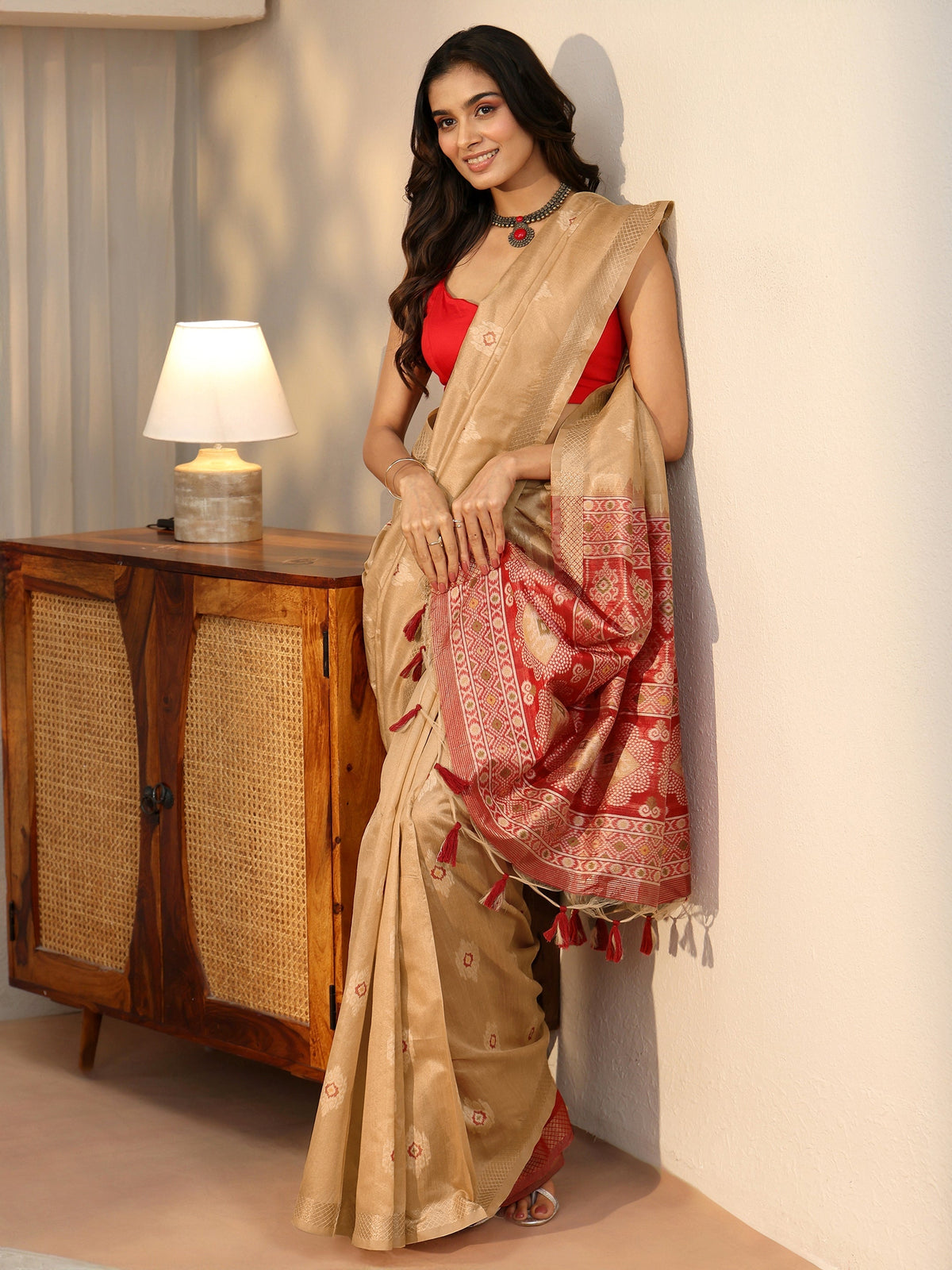 Anouk Gold Woven Design Silk Blend Saree