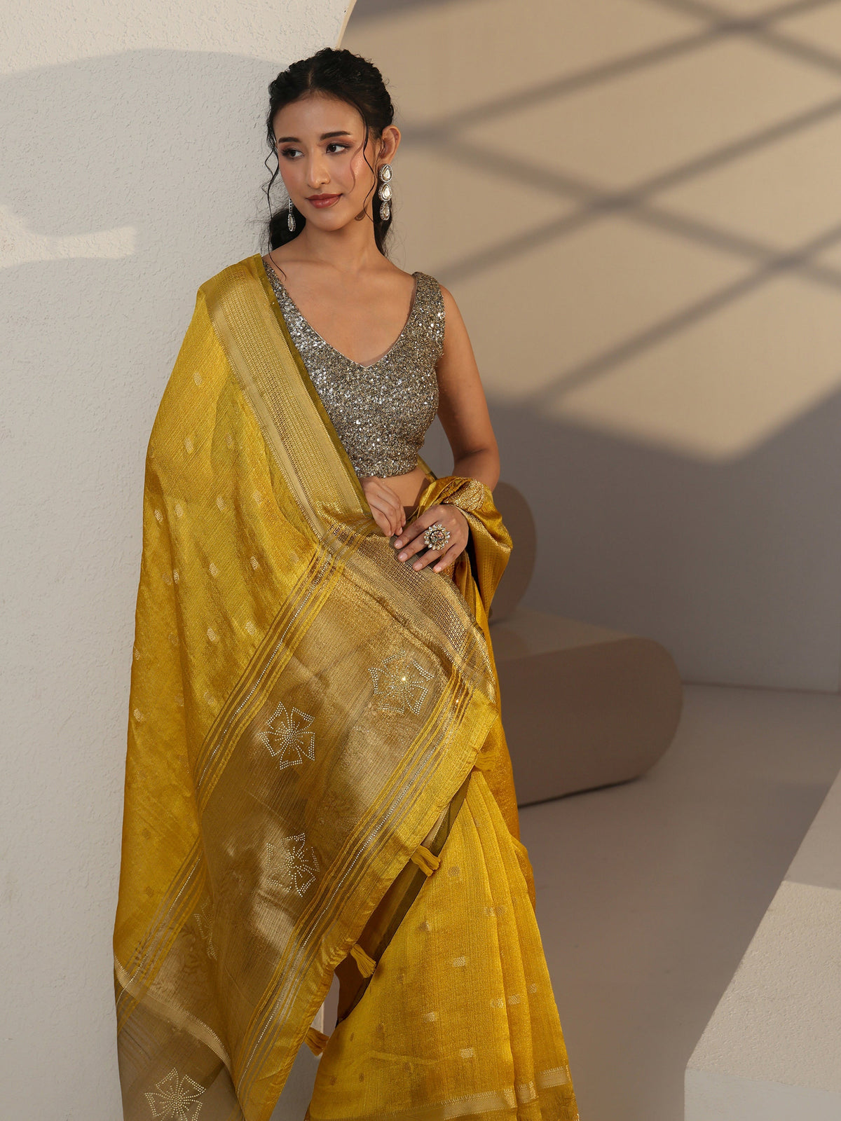 Anouk Henna Green Peacock Motif Chanderi Silk Saree