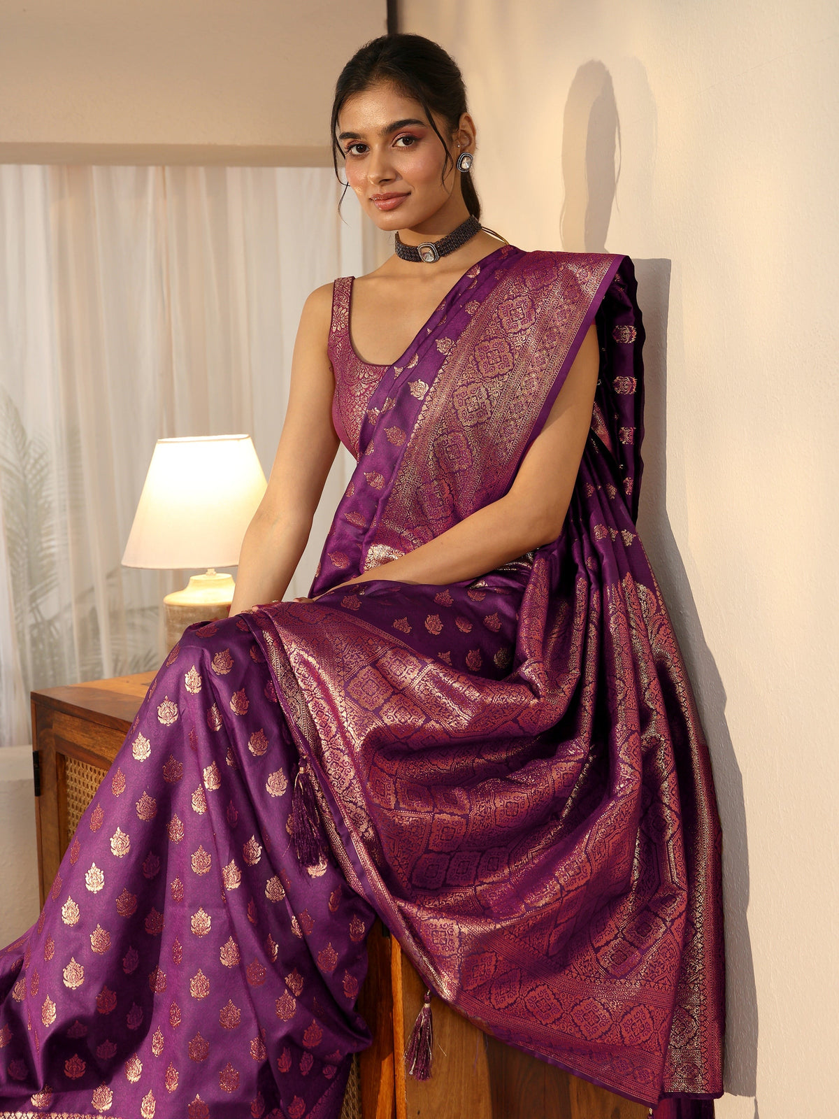 Anouk Imperial Purple Banarasi Silk Blend Saree