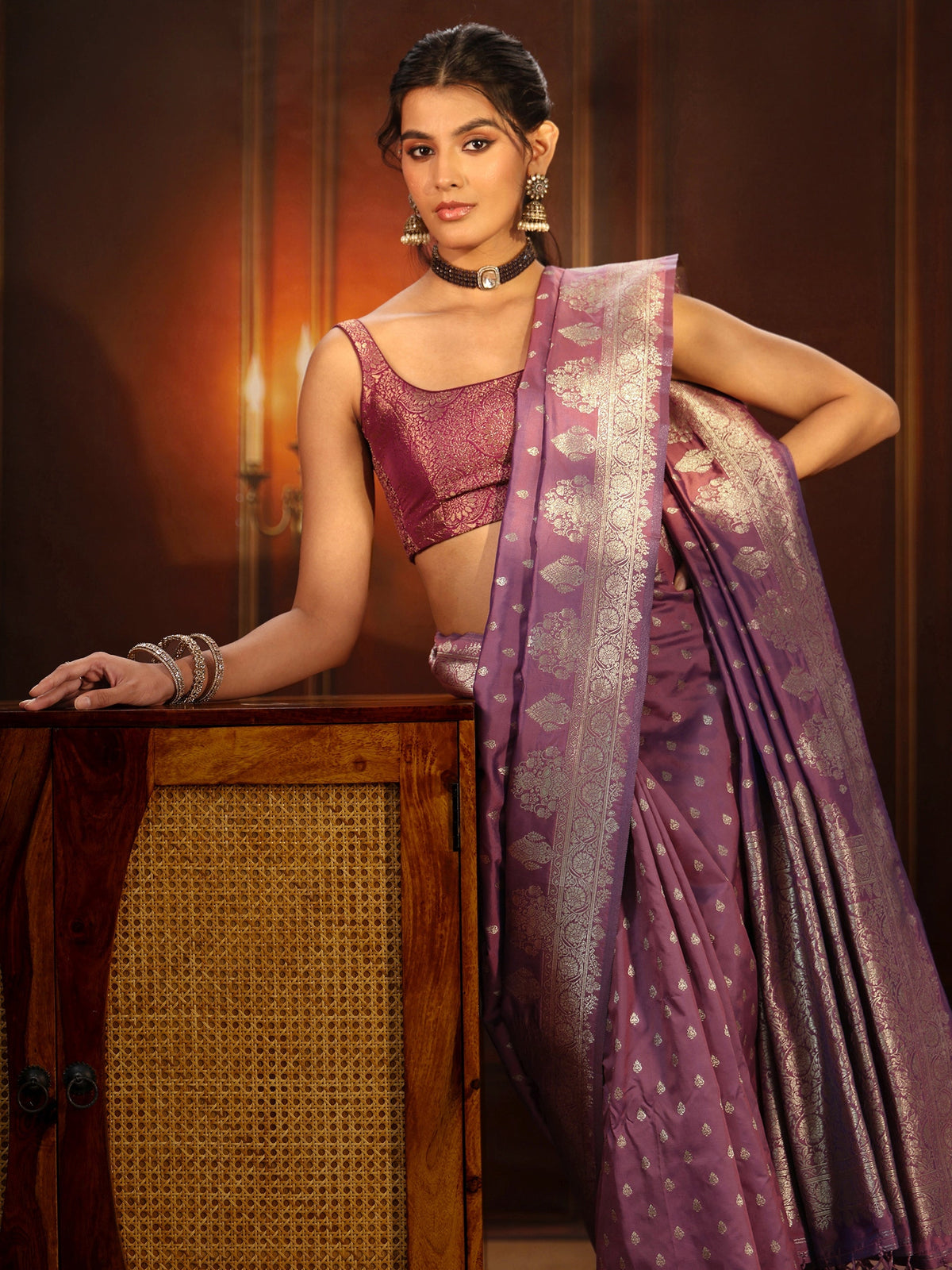 Anouk Lavender Banarasi Silk Blend Saree