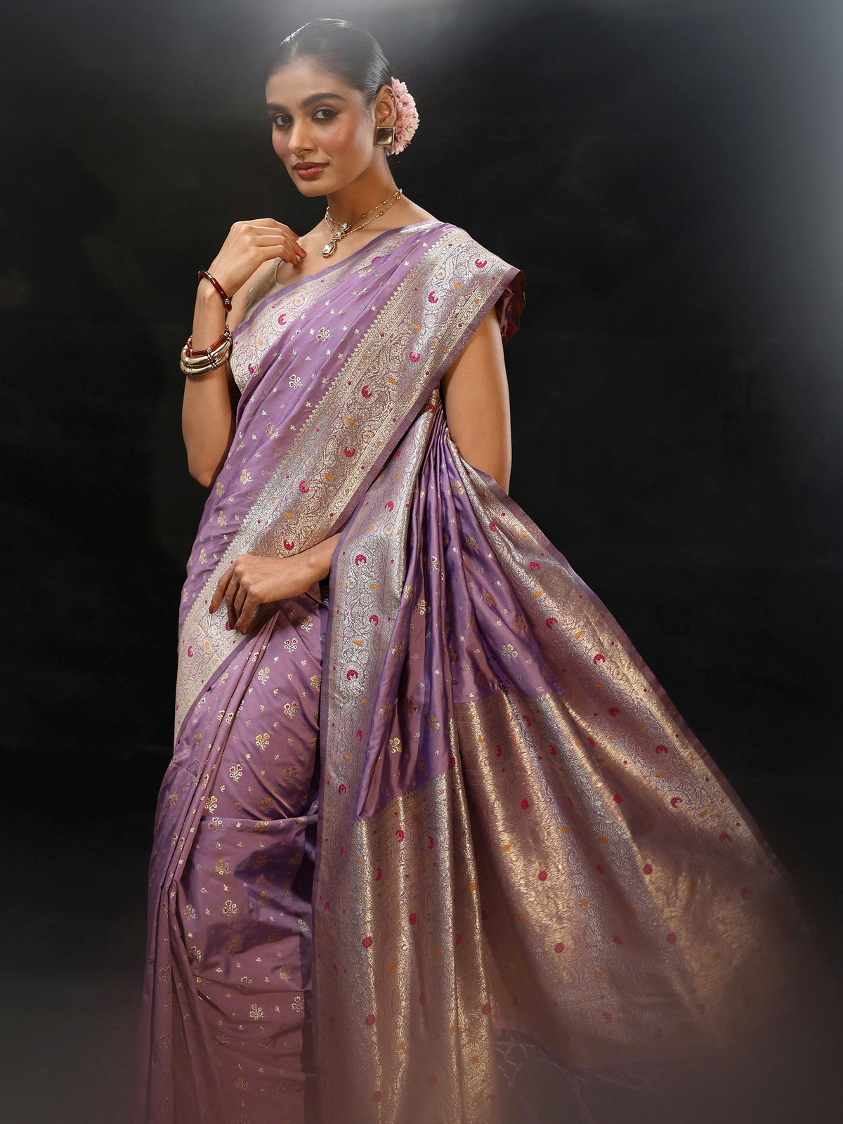 Anouk Lavender Banarasi Silk Blend Saree