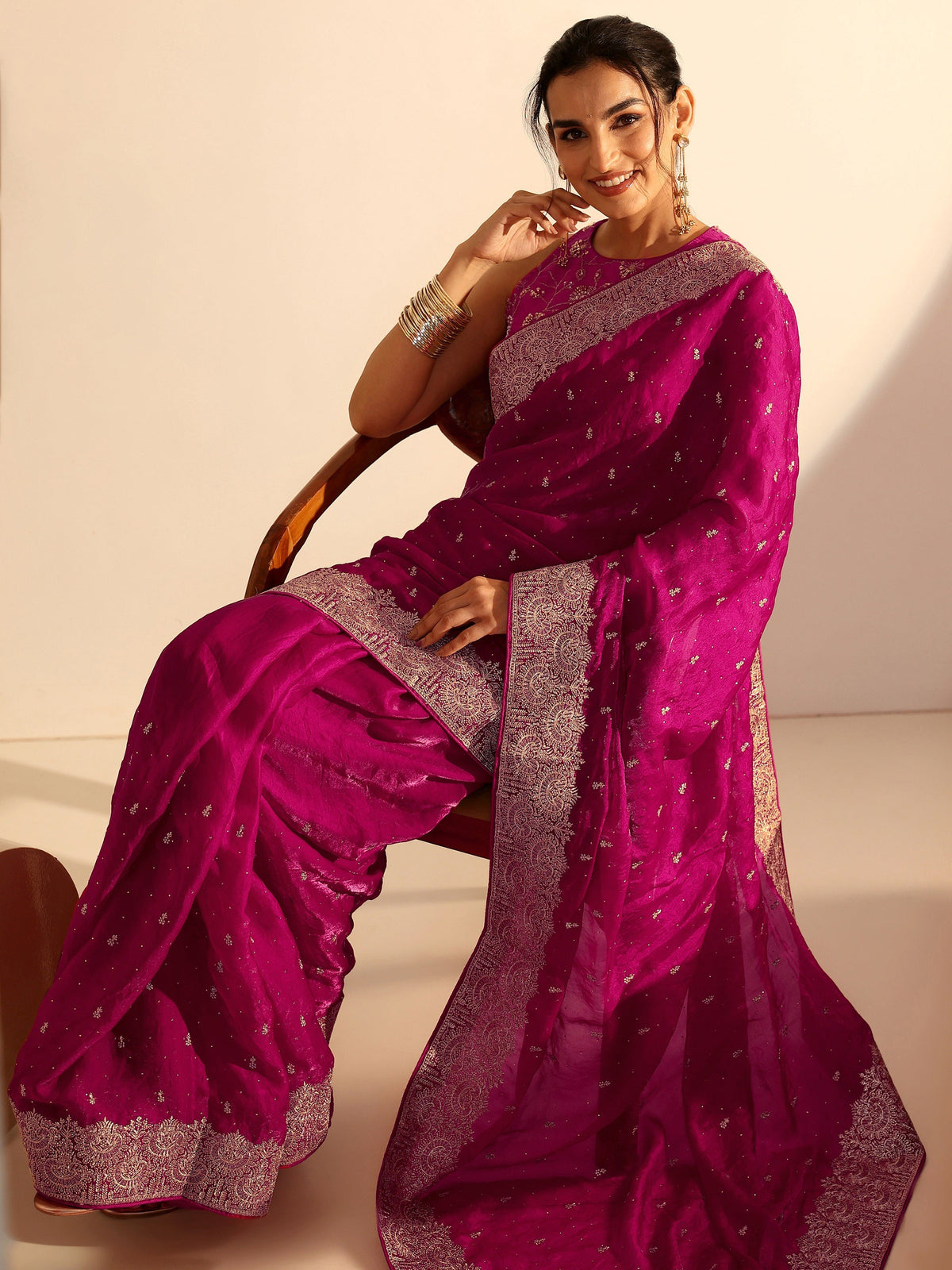 Anouk Magenta Pink Embellished Tissue Saree