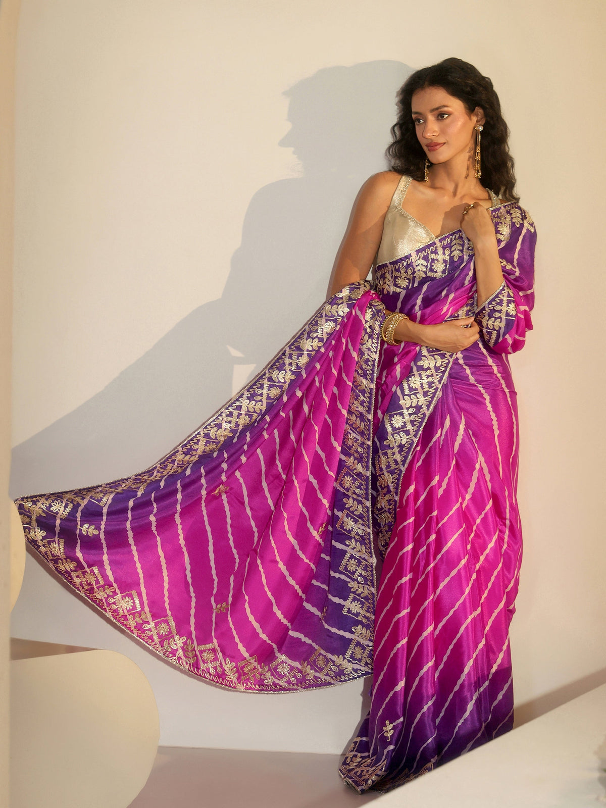 Anouk Magenta Pink Leheriya Printed Ombre Silk Blend Saree