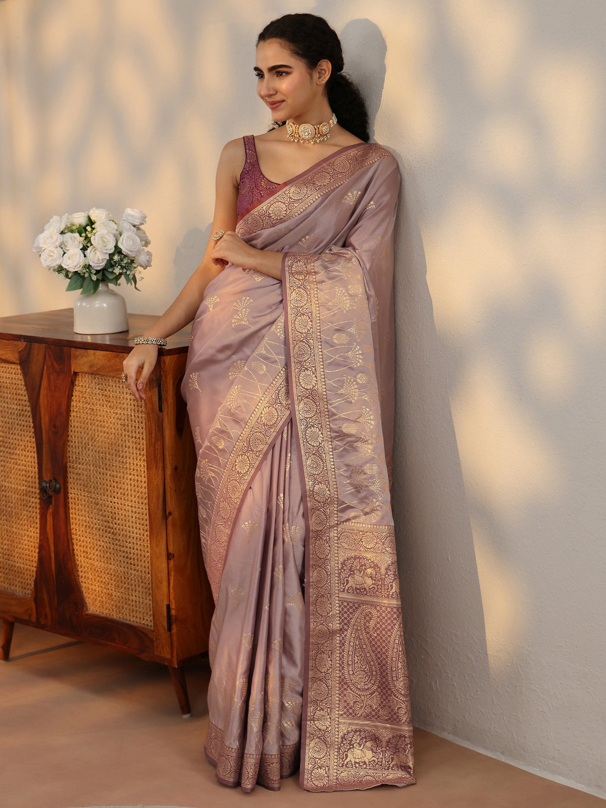 Anouk Mauve Banarasi Satin Saree