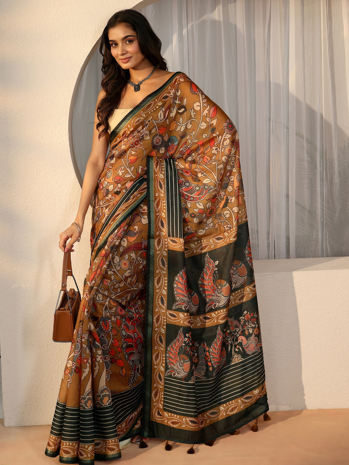 Anouk Multi Colour Kalamkari Print Cotton Blend Saree