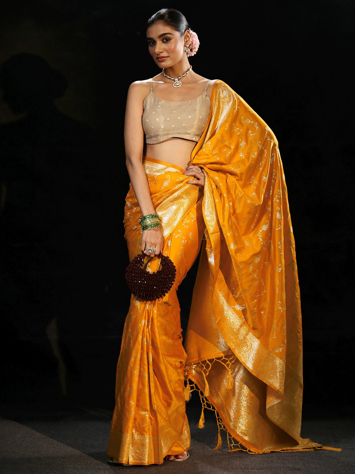 Anouk Mustard Banarasi Silk Blend Saree