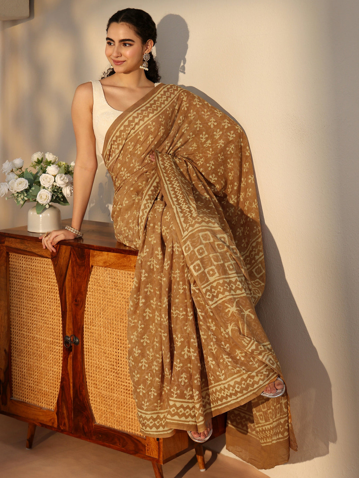 Anouk Mustard Batik Printed Cotton Saree