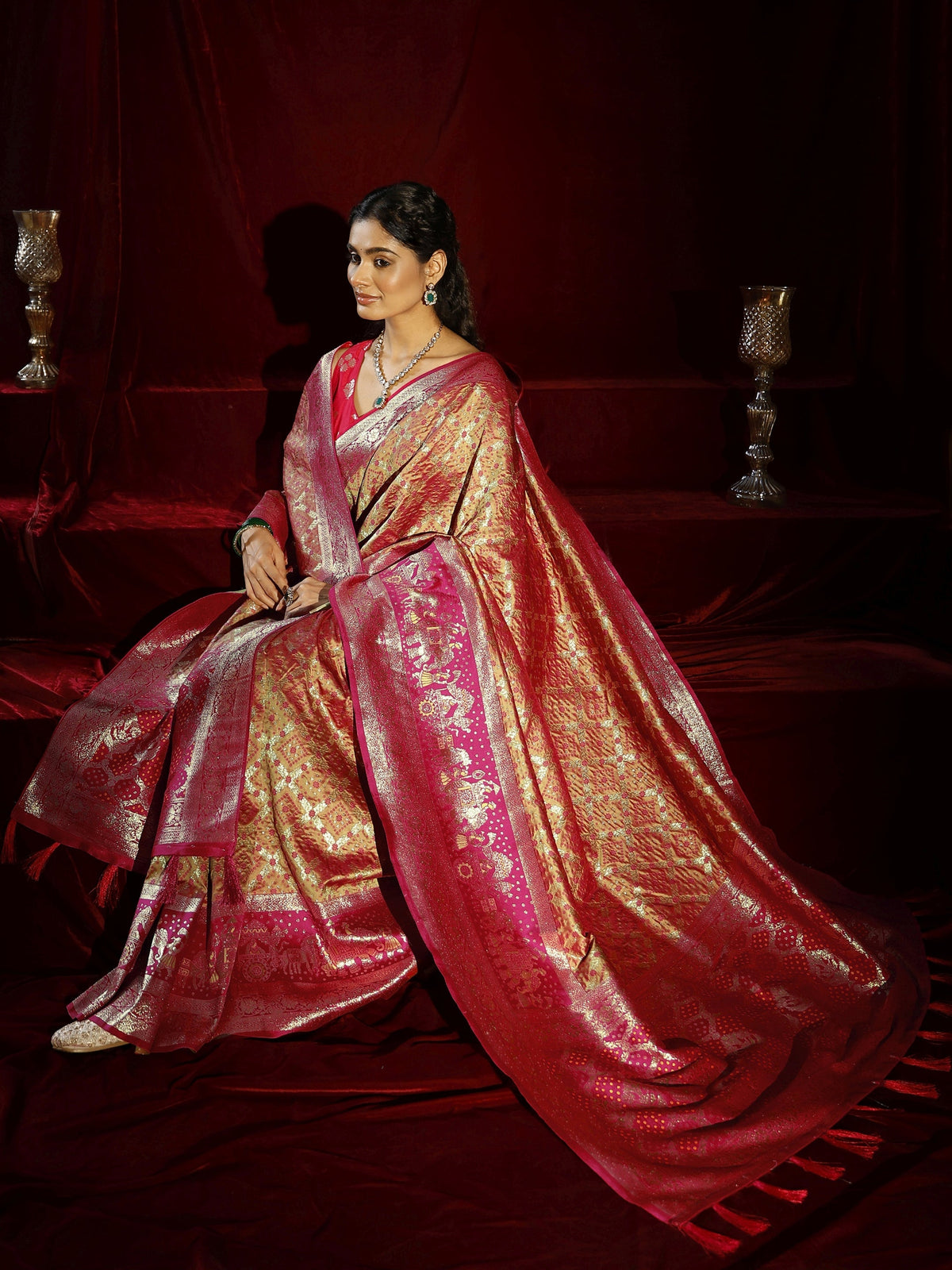 Anouk Mustard Ethnic Motif Woven Design Silk blend Saree with dupatta