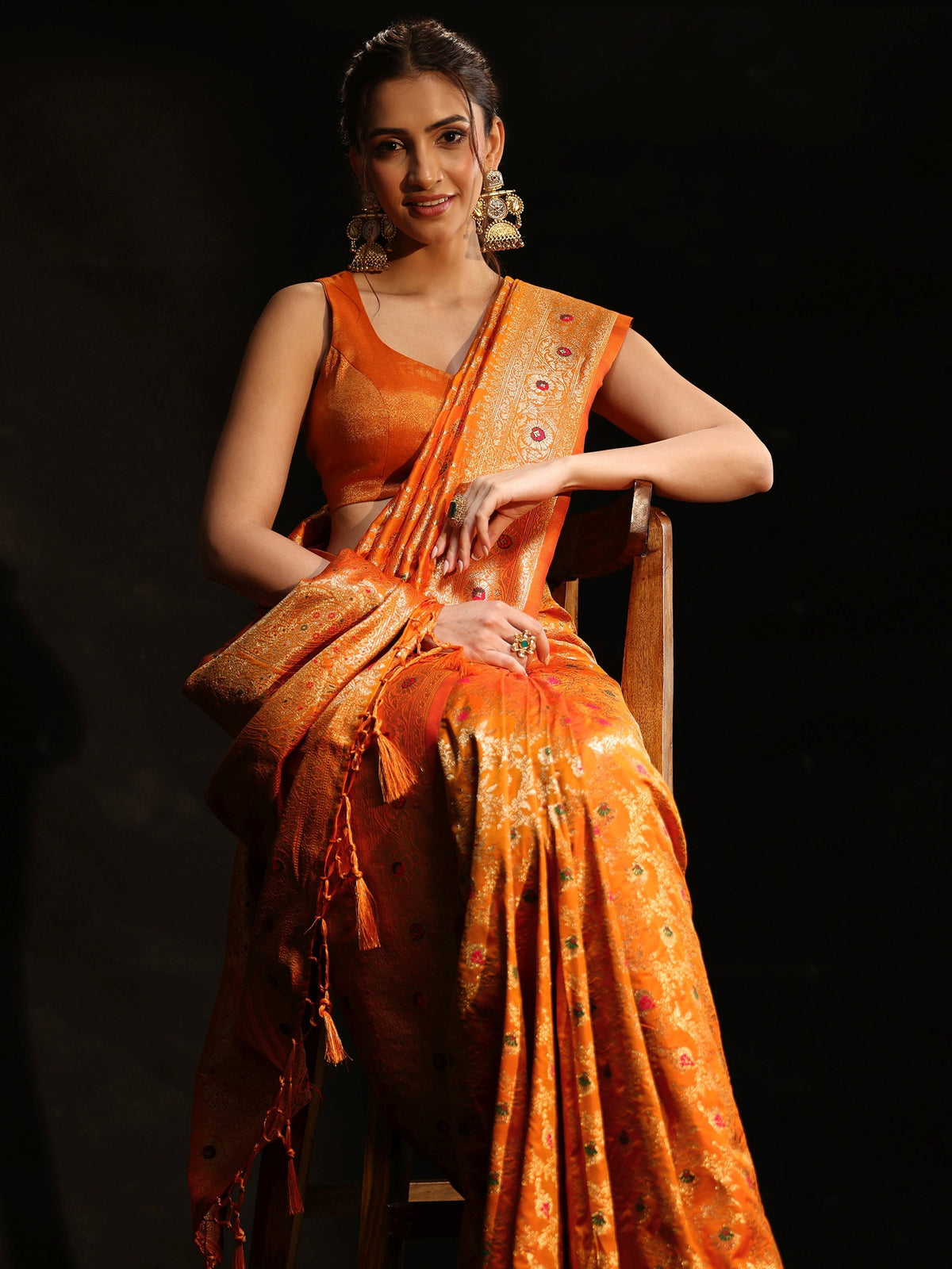 Anouk Mustard Meenakari Banarasi Silk Blend Saree