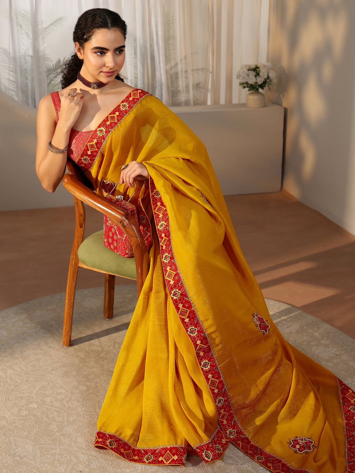 Anouk Mustard Tissue Saree with Patola Border