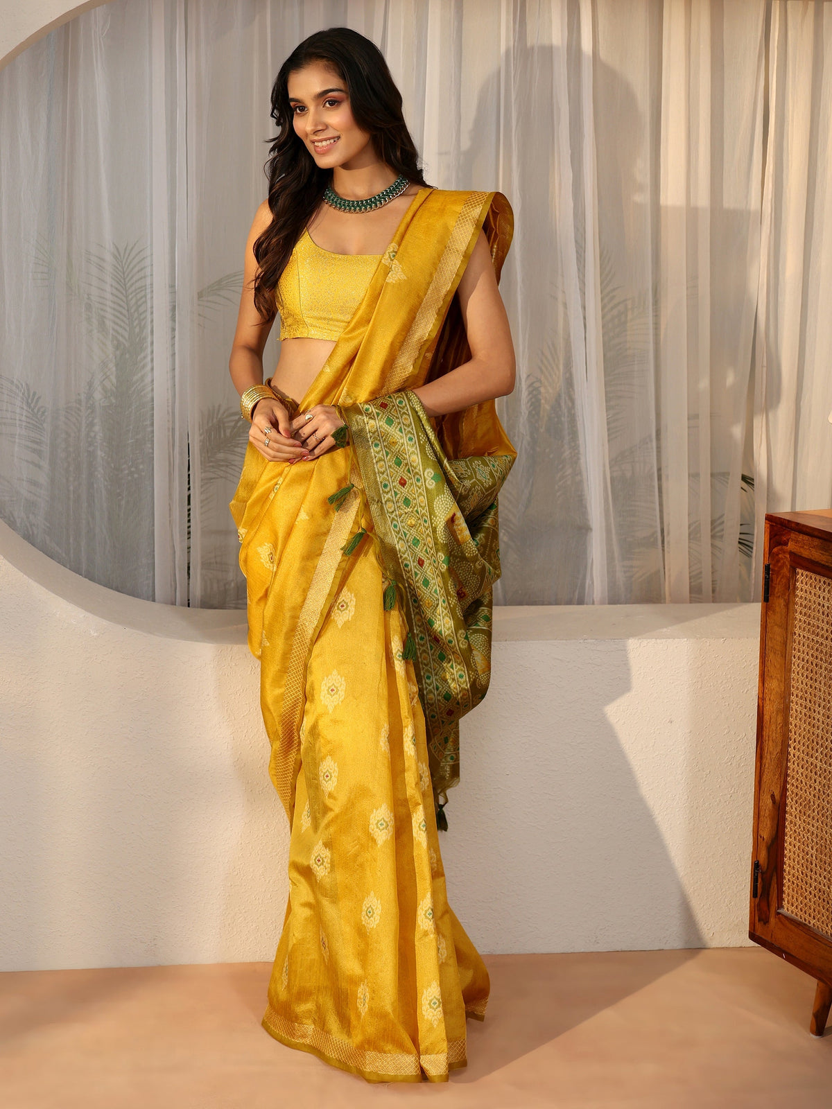 Anouk Mustard Woven Design Silk Blend Saree