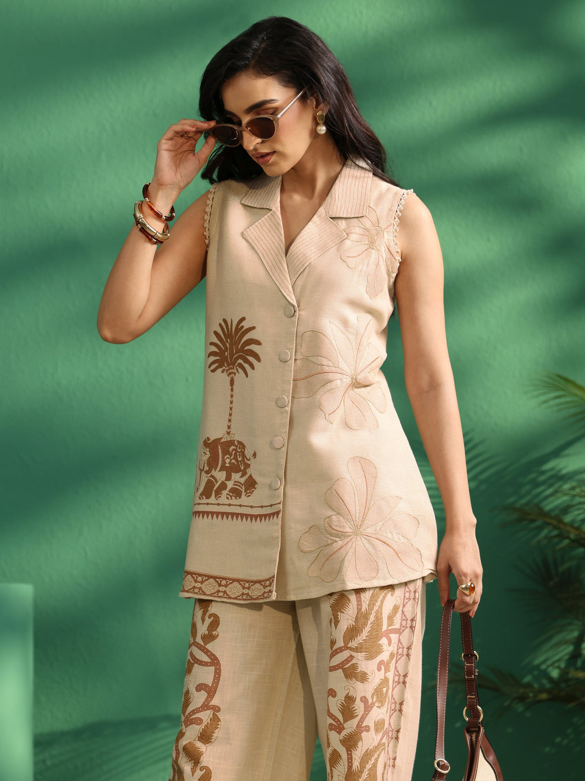 Anouk Off White Ethnic Embroidered Cotton Suit Set